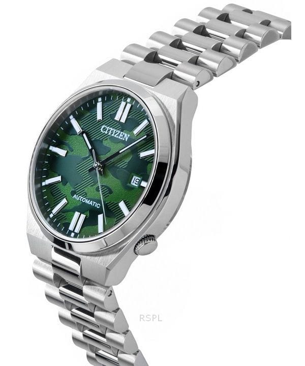 Citizen Tsuyosa Automatic Camouflage Green Dial Silver Steel Strap Watch For Men - NJ0159-86X