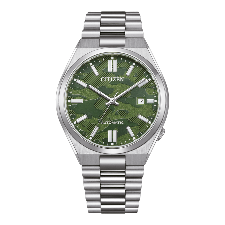 Citizen Tsuyosa Automatic Camouflage Green Dial Silver Steel Strap Watch For Men - NJ0159-86X