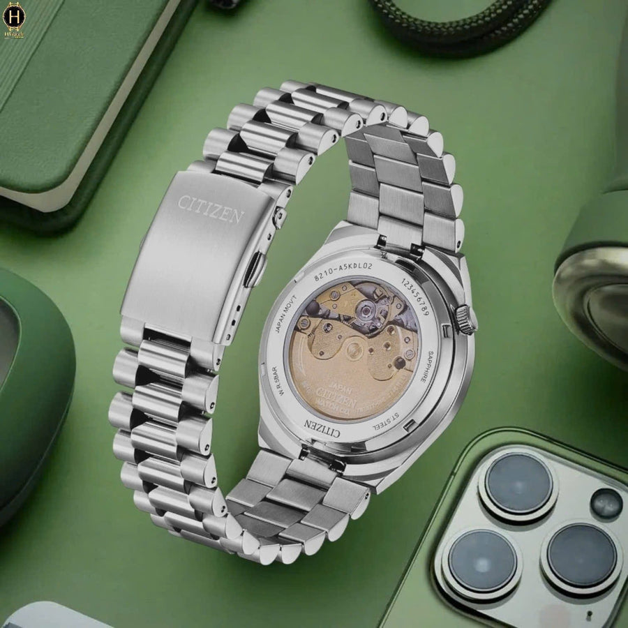Citizen Tsuyosa Automatic Camouflage Green Dial Silver Steel Strap Watch For Men - NJ0159-86X