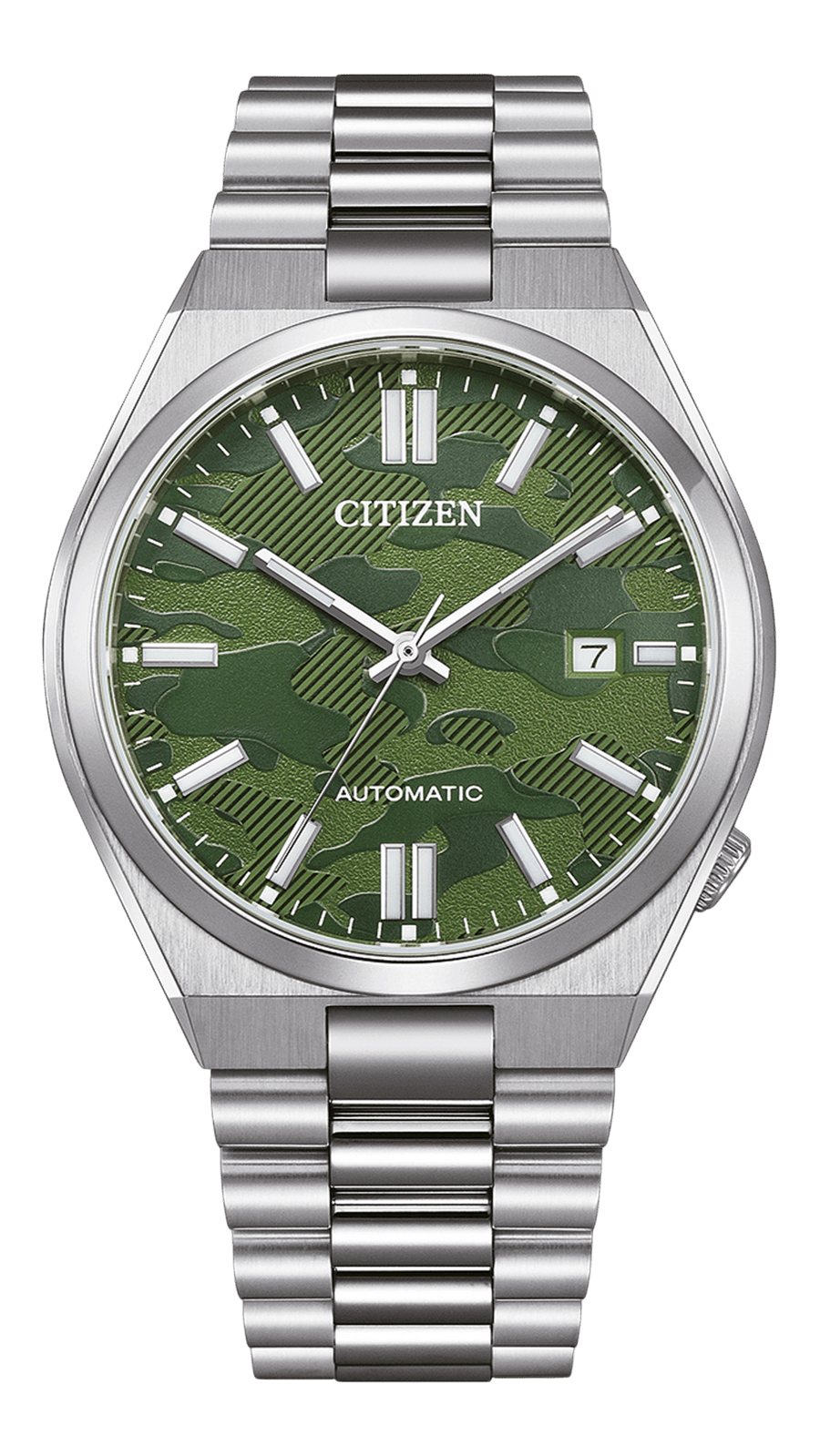 Citizen Tsuyosa Automatic Camouflage Green Dial Silver Steel Strap Watch For Men - NJ0159-86X