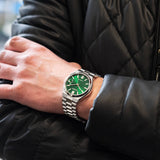 Citizen Tsuyosa Automatic Green Dial Silver Steel Strap Watch For Men - NJ0150-81X