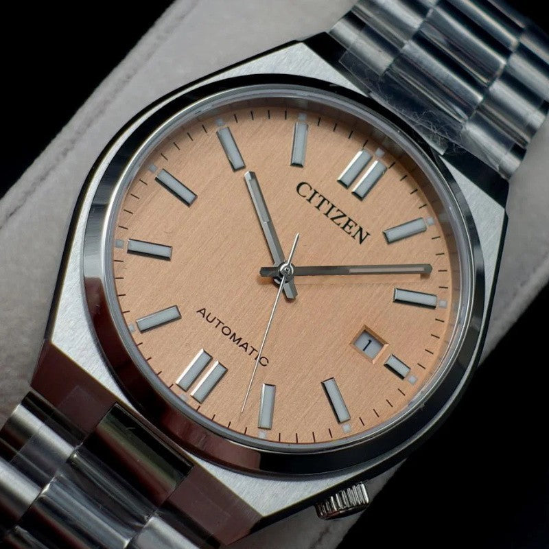 Citizen Tsuyosa Automatic Salmon Orange Dial Silver Steel Strap Watch For Men - NJ0159-86Z