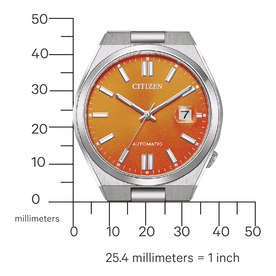Citizen Tsuyosa Automatic Orange Dial Silver Steel Strap Watch For Men - NJ0151-88Z