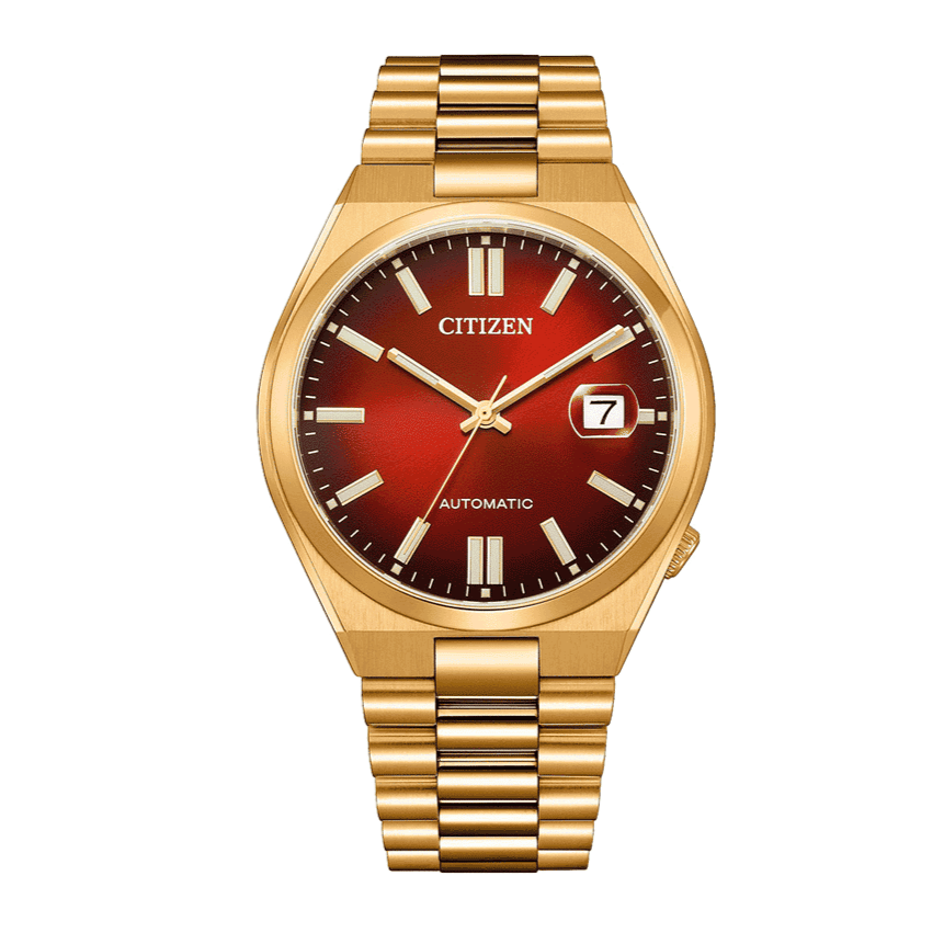 Citizen Tsuyosa Automatic Red Dial Gold Steel Strap Watch For Men - NJ0153-82X