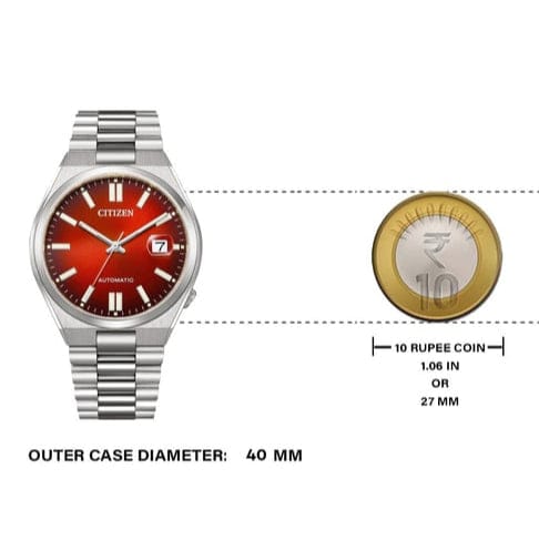 Citizen Tsuyosa Automatic Red Dial Silver Steel Strap Watch For Men - NJ0150-56W