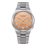 Citizen Tsuyosa Automatic Salmon Orange Dial Silver Steel Strap Watch For Men - NJ0159-86Z