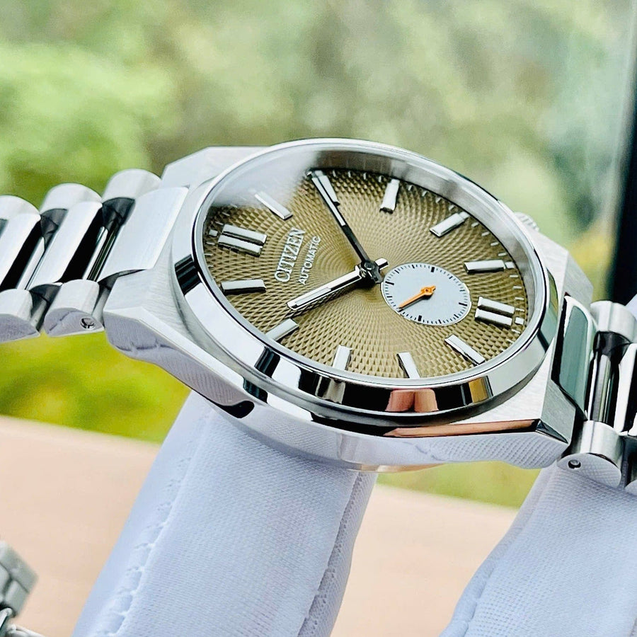 Citizen Tsuyosa Automatic Titanium Yellow Dial Silver Steel Strap Watch For Men - NK5010-51X