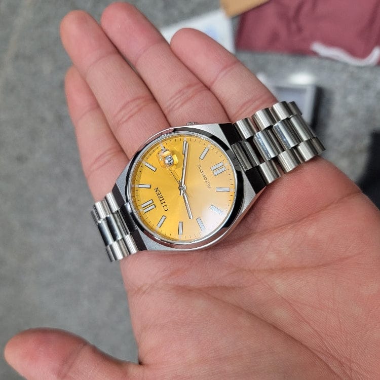 Citizen Tsuyosa Automatic Yellow Dial Silver Steel Strap Watch for Men - NJ0150-81Z
