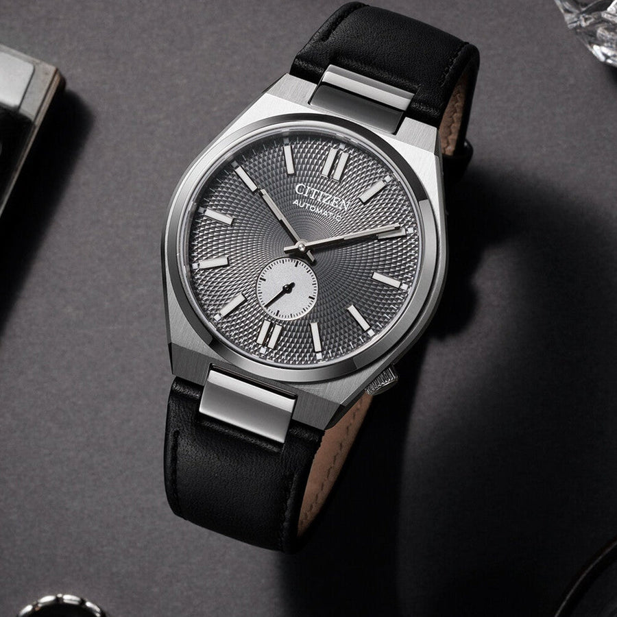 Citizen Tsuyosa Automatic Grey Dial Black Leather Strap Watch for Men - NK5010-01H