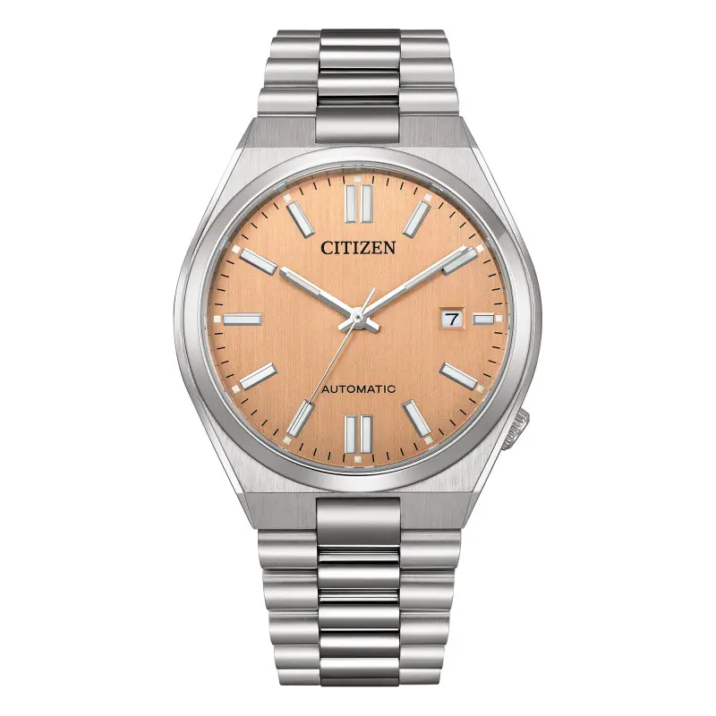 Citizen Tsuyosa Automatic Salmon Orange Dial Silver Steel Strap Watch For Men - NJ0159-86Z