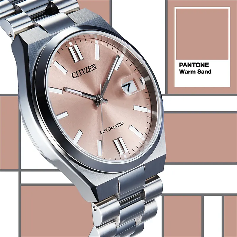 Citizen x Pantone Automatic Warm Sand Dial Silver Steel Strap Watch For Men - NJ0158-89Y