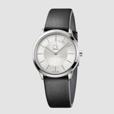 Calvin Klein Minimal Silver Dial Black Leather Strap Watch for Women - K3M221C6