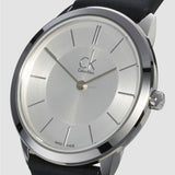 Calvin Klein Minimalist White Dial Black Leather Strap Watch for Men - K3M211C6