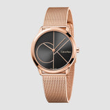 Calvin Klein Minimal Black Dial Rose Gold Mesh Bracelet Watch for Men - K3M22621