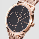 Calvin Klein Minimal Black Dial Rose Gold Mesh Bracelet Watch for Men - K3M22621