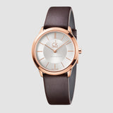 Calvin Klein Minimal White Dial Brown Leather Strap Watch for Women - K3M226G6