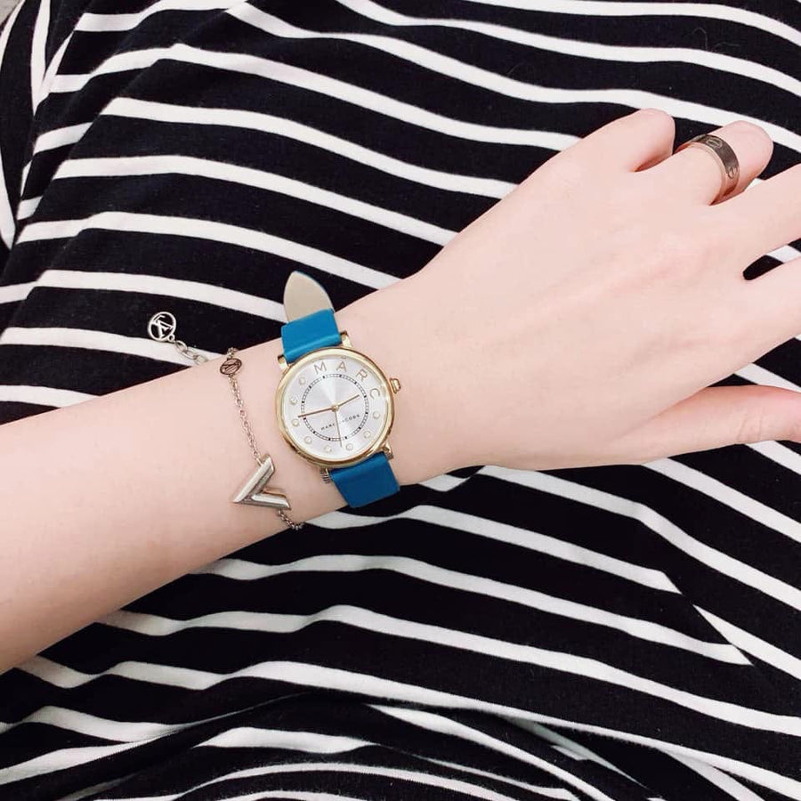 Marc Jacobs Roxy Silver Dial Green Leather Strap Watch for Women - MJ1633