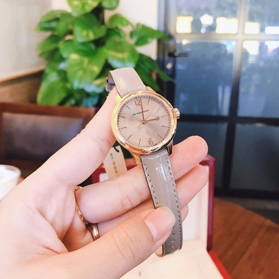 Burberry The Classic Quartz Grey Dial Grey Leather Strap Watch For Women - BU10119