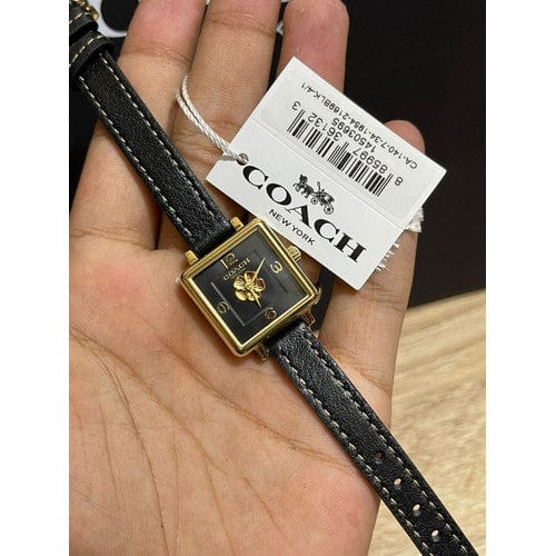 Coach Black Square Dial Black Leather Strap Watch for Women - 14503695
