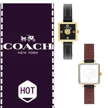 Coach Black Square Dial Black Leather Strap Watch for Women - 14503695