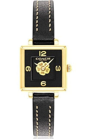 Coach Black Square Dial Black Leather Strap Watch for Women - 14503695