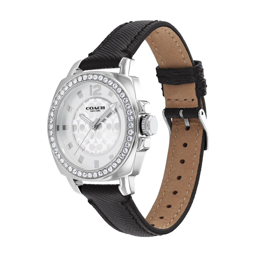 Coach Boyfriend Silver Dial Black Leather Strap Watch for Women - 14503152