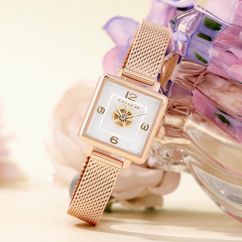 Coach Cass White Dial Rose Gold Mesh Bracelet Watch for Women - 14503698