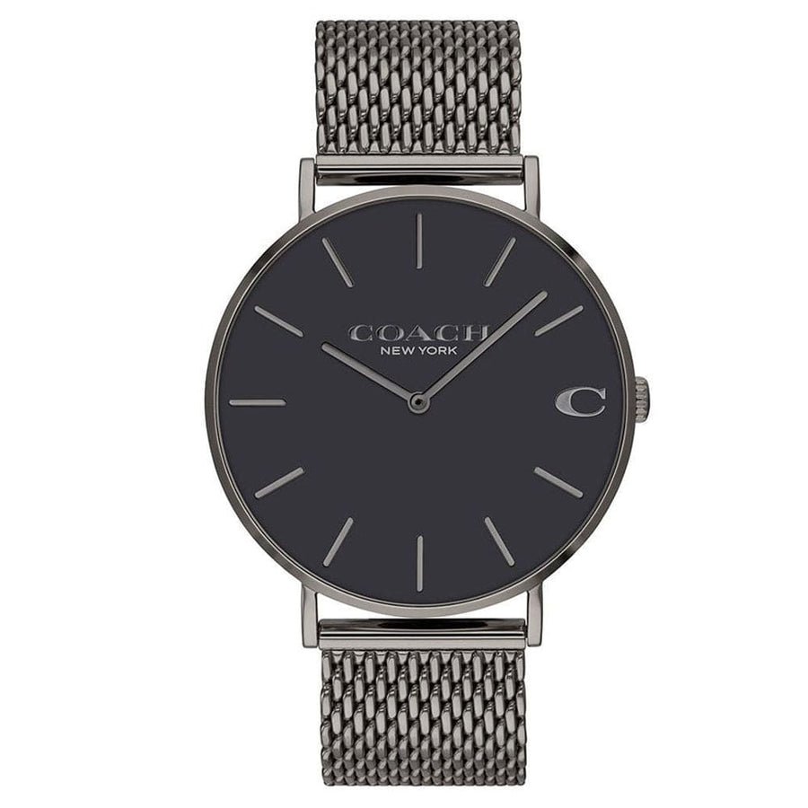 Coach Charles Black Dial Grey Mesh Bracelet Watch for Men - 14602145