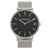 Coach Charles Black Dial Silver Mesh Bracelet Watch for Men - 14602144