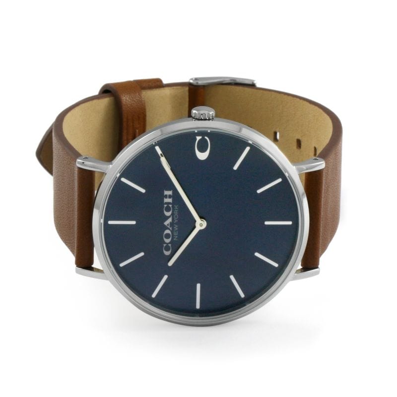 Coach Charles Blue Dial Brown Leather Strap Watch for Men - 14602151