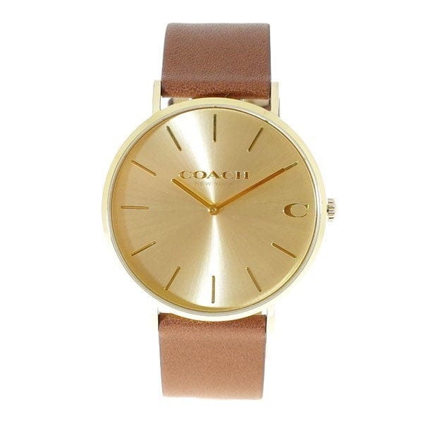 Coach Charles Gold Dial Brown Leather Strap Watch for Women - 14602433