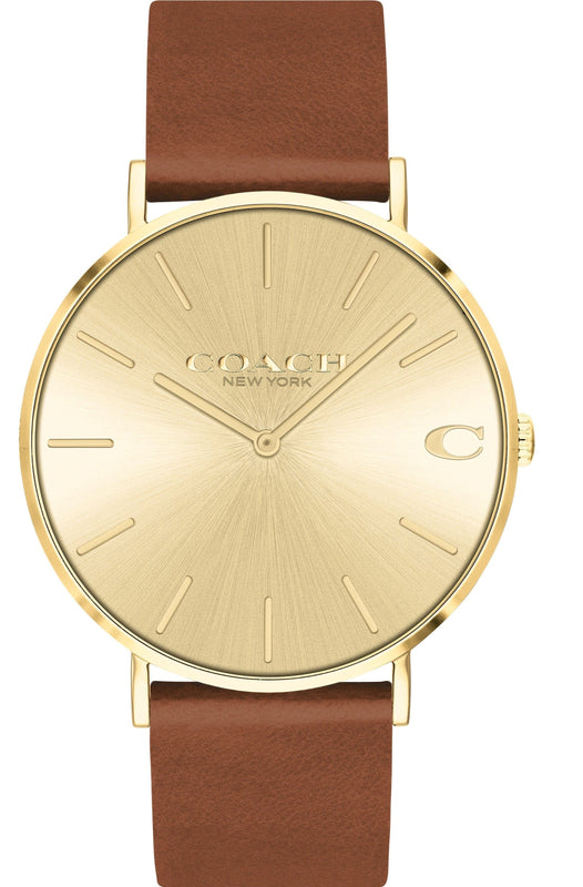 Coach Charles Gold Dial Brown Leather Strap Watch for Women - 14602433