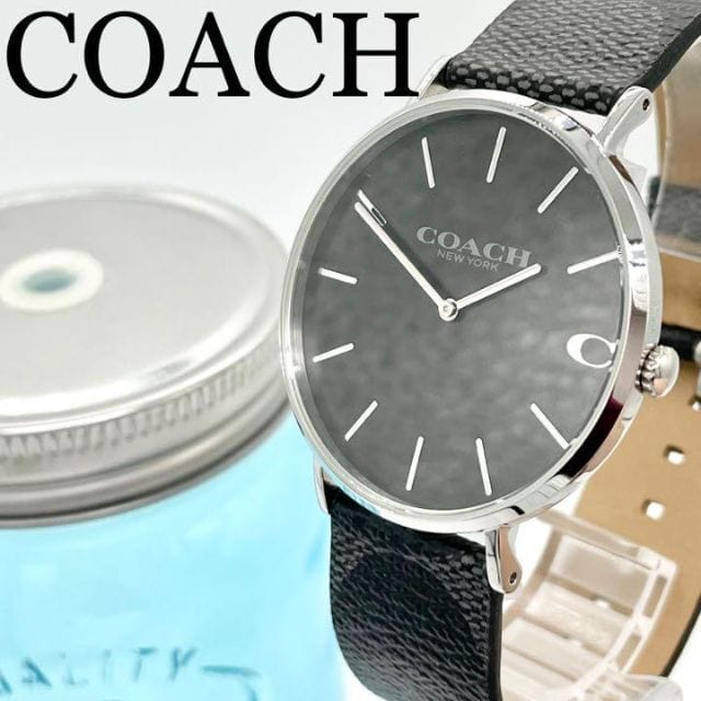 Coach Charles Grey Dial Black Leather Strap Watch for Men - 14602150