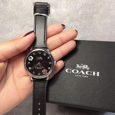 Coach Delancey Black Dial Black Leather Strap Watch for Women - 14502780