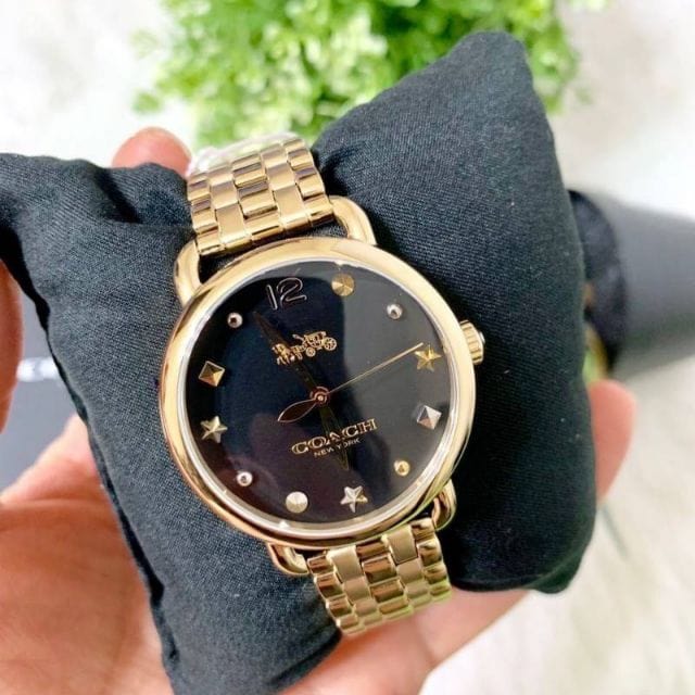 Coach Delancey Black Dial Gold Stainless Steel Strap Watch For Women - 14502813