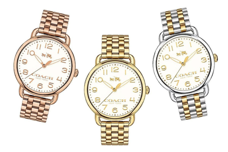 Coach Delancey Classic White Dial Gold Steel Strap Watch for Women - 14502261