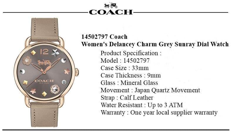 Coach Delancey Grey Dial Brown Leather Strap Watch for Women - 14502797