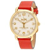 Coach Delancey Ivory Dial Orange Leather Strap Watch for Women - 14502719