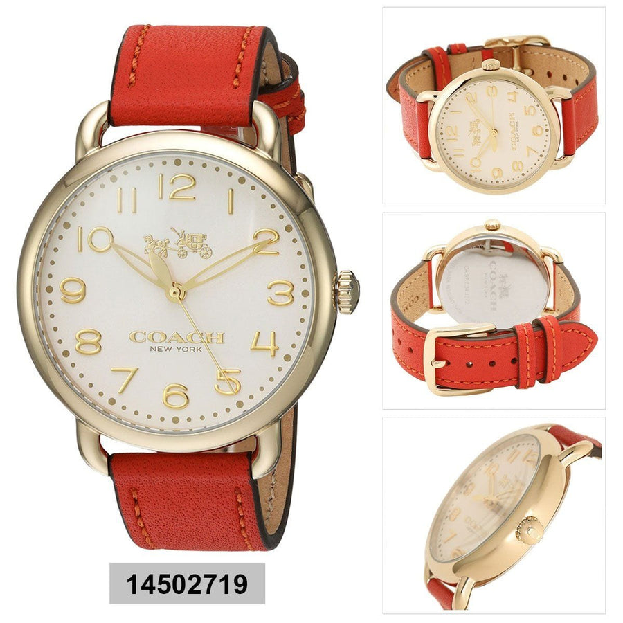 Coach Delancey Ivory Dial Orange Leather Strap Watch for Women - 14502719