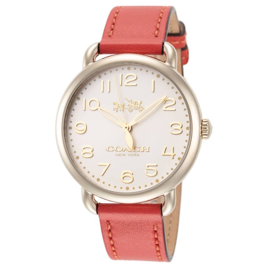 Coach Delancey Ivory Dial Orange Leather Strap Watch for Women - 14502719