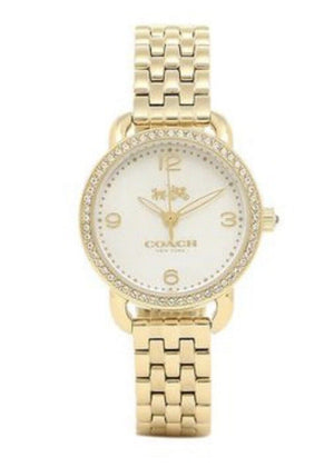 Coach Delancey Mother of Pearl Dial Gold Steel Strap Watch for Women - 14502478