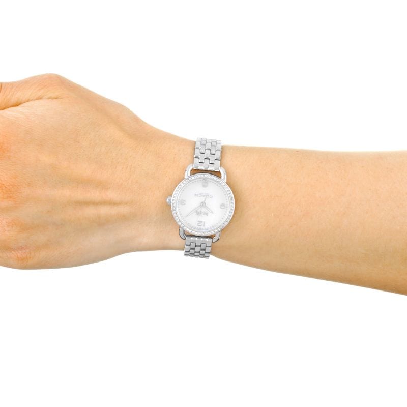 Coach Delancey Mother of Pearl Dial Silver Steel Strap Watch for Women - 14502477