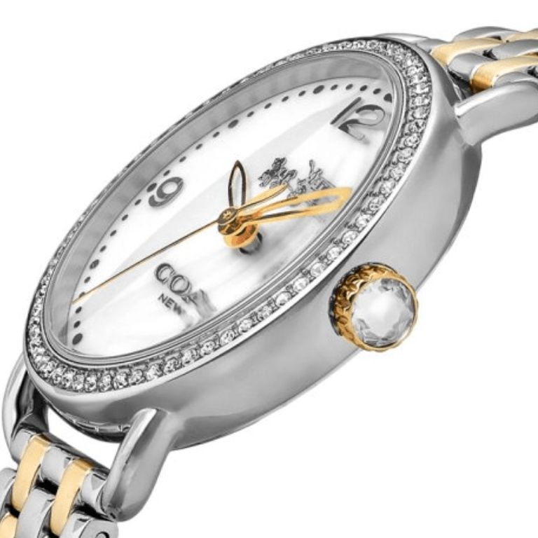Coach Delancey Mother of Pearl White Dial Two Tone Steel Strap Watch for Women - 14502480