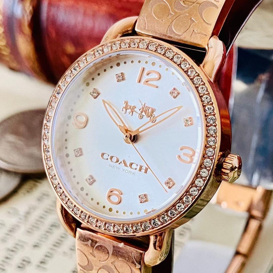 Coach Delancey Silver Dial Rose Gold Steel Strap Watch for Women - 14502355