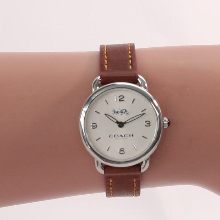 Coach Delancey Slim Cream Dial Brown Leather Strap Watch For Women - 14502789