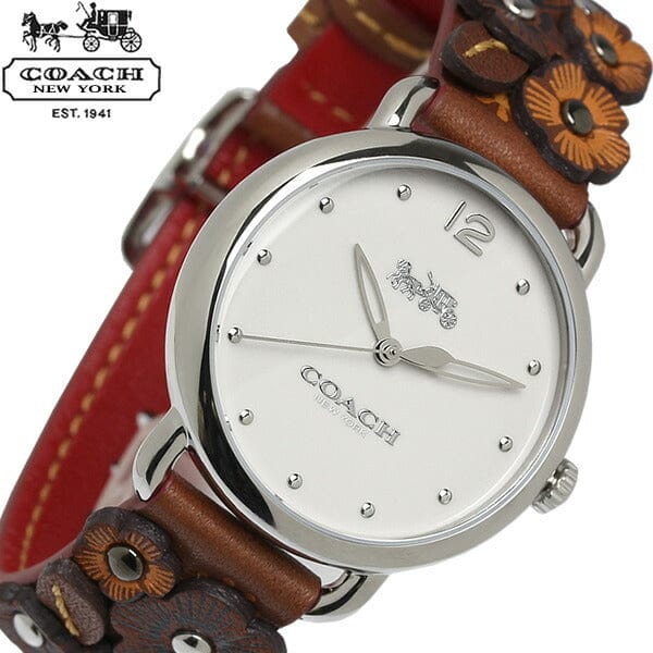 Coach Delancey White Dial Floral Brown Leather Strap Watch for Women - 14502761