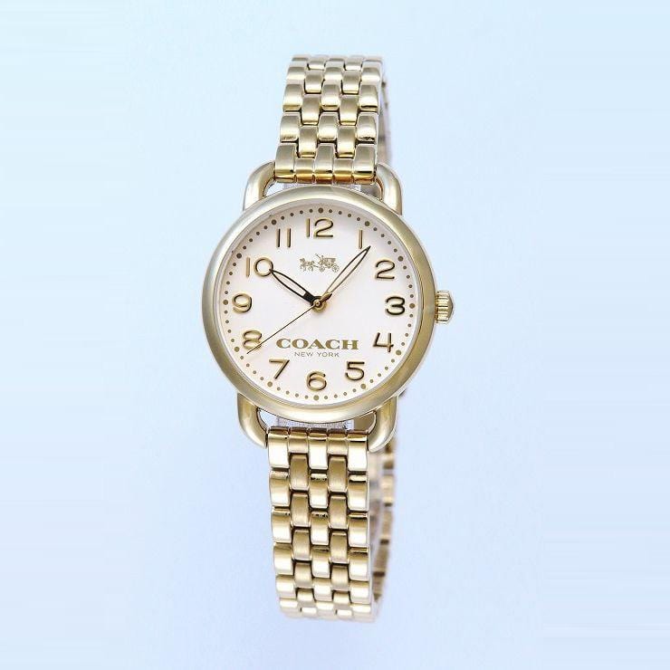 Coach Delancey White Dial Gold Steel Strap Watch for Women - 14502241