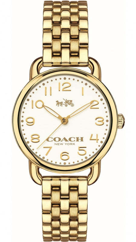 Coach Delancey White Dial Gold Steel Strap Watch for Women - 14502241