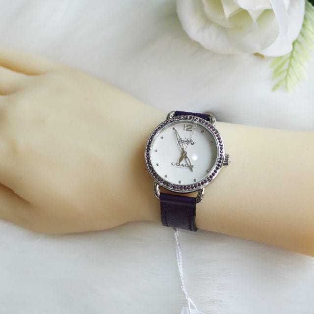 Coach Delancey White Dial Purple Leather Strap Watch for Women - 14502886