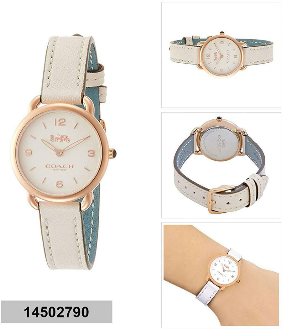 Coach Delancey White Dial White Leather Strap Watch for Women - 14502790